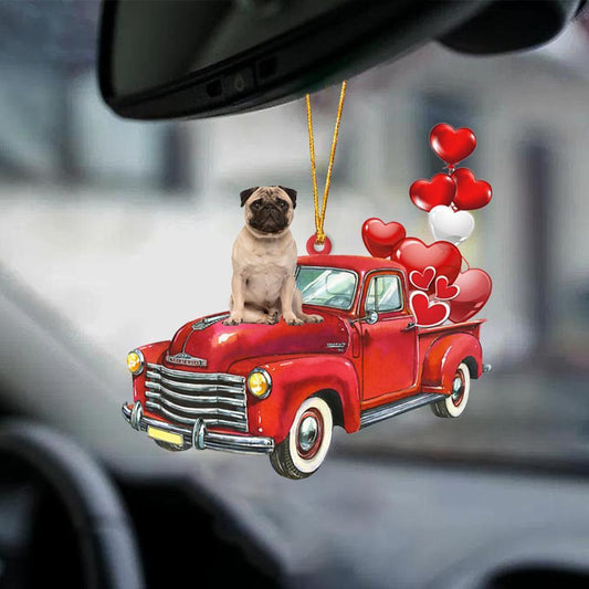 Pug 2-Red Sports Car-Two Sided Ornament - Best gifts your whole family