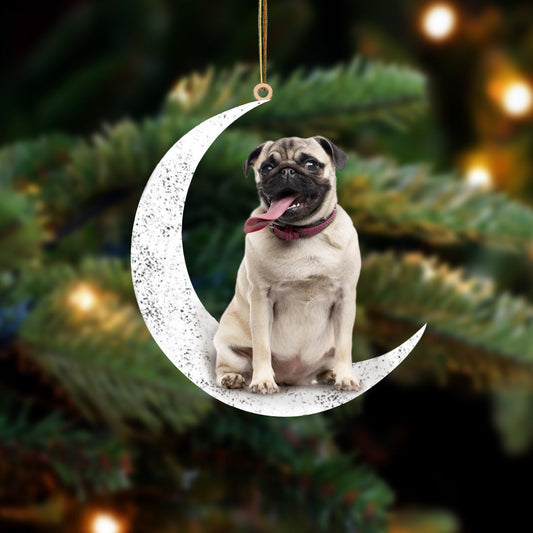 Pug 2 Sit On The Moon Two Sided Ornament Dog Hanging Christmas Ornament - Best gifts your whole family