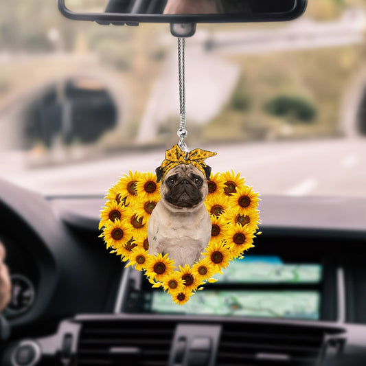 Pug 2-Sunflower Heart gift Car Ornament - Best gifts your whole family