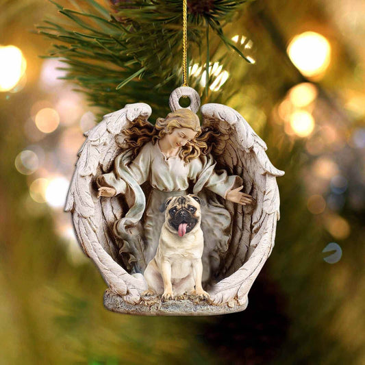 Pug-Angel Hug Winter Love Two Sided Ornament - Best gifts your whole family