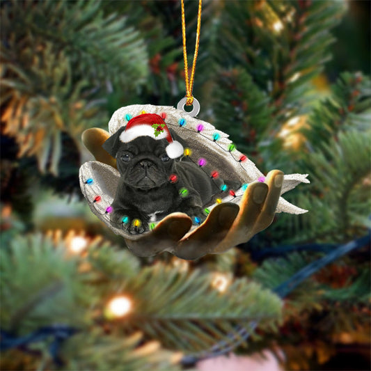 Pug (Black) Sleeping Angel In God Hand Christmas Ornament Godmerch Ornament - Best gifts your whole family