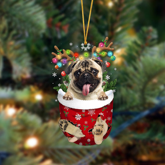 Pug-In Christmas Pocket Two Sides Ornament, Christmas Dog Hanging Ornament - Best gifts your whole family
