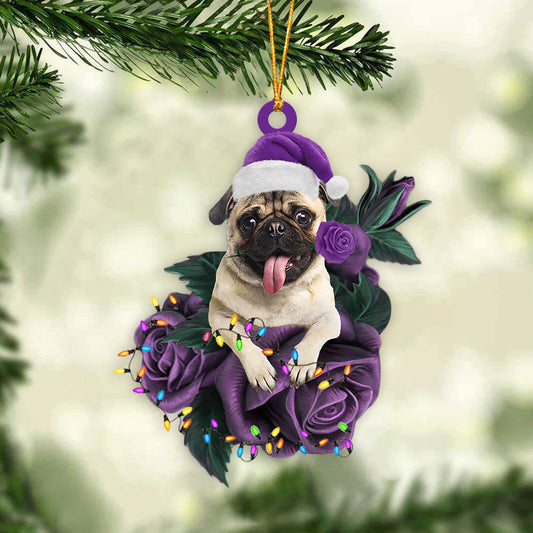 Pug In Purple Rose Christmas Ornament Christmas Gift - Best gifts your whole family
