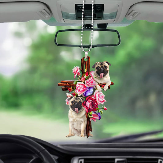 Pug Roses And Jesus Car Hanging Ornament Dog Ornaments For Auto Car - Best gifts your whole family