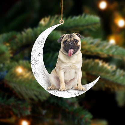 Pug Sit On The Moon Two Sided Ornaments Dog Hanging Christmas Ornament - Best gifts your whole family