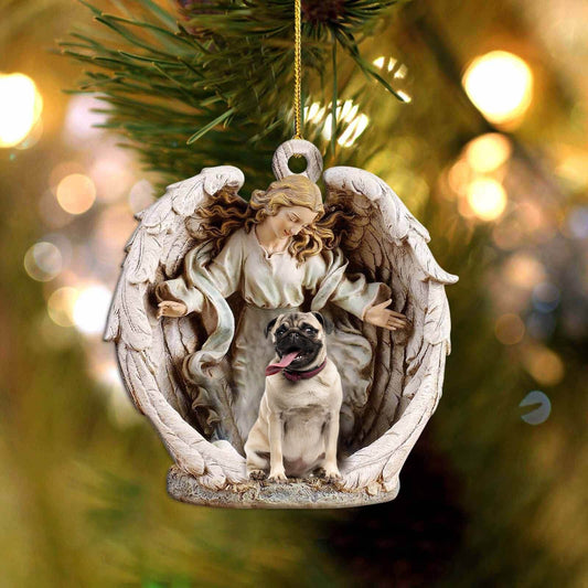 Pug3-Angel Hug Winter Love Two Sided Ornament - Best gifts your whole family