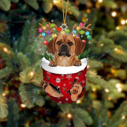 Puggle In Snow Pocket Christmas Ornament Flat Acrylic Dog Ornament - Best gifts your whole family