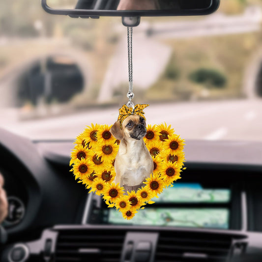 Puggle-Sunflower Heart Gift Car Ornament - Best gifts your whole family