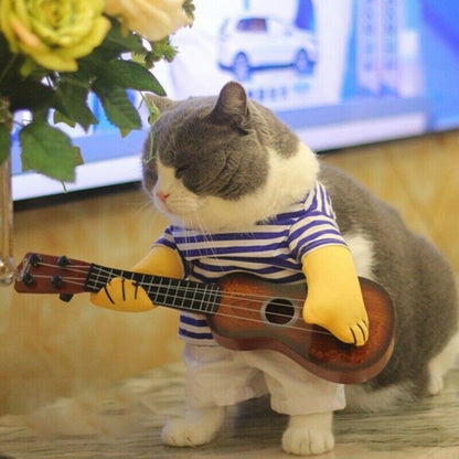 Funny Pet Cosplay Clothes Guitarist Player Suit Dog Puppy Cat Costume Halloween