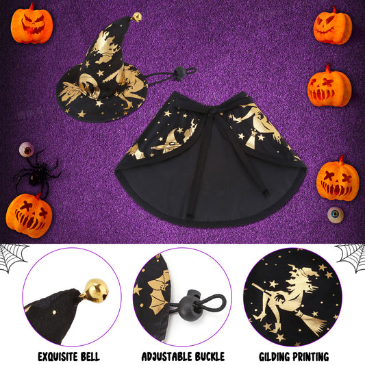 Halloween Witch Wizard Cosplay Dog Cat Costume Fancy Party Pet Cloak With Hat