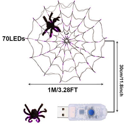 Halloween LED Black Spider Cobweb Lights 3.28FT Purple String Fairy Lights Party
