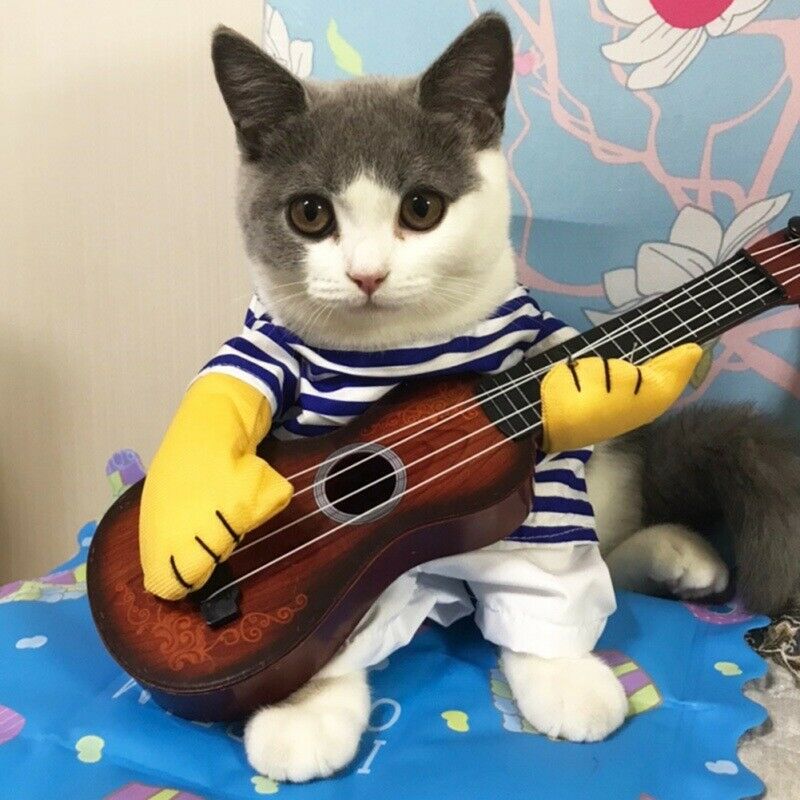 Funny Pet Cosplay Clothes Guitarist Player Suit Dog Puppy Cat Costume Halloween