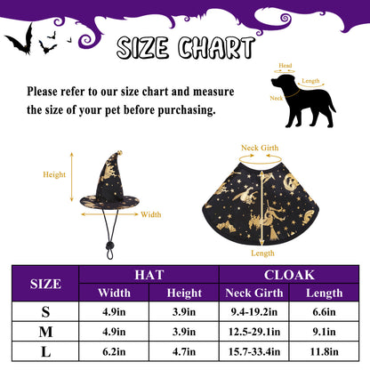 Halloween Witch Wizard Cosplay Dog Cat Costume Fancy Party Pet Cloak With Hat