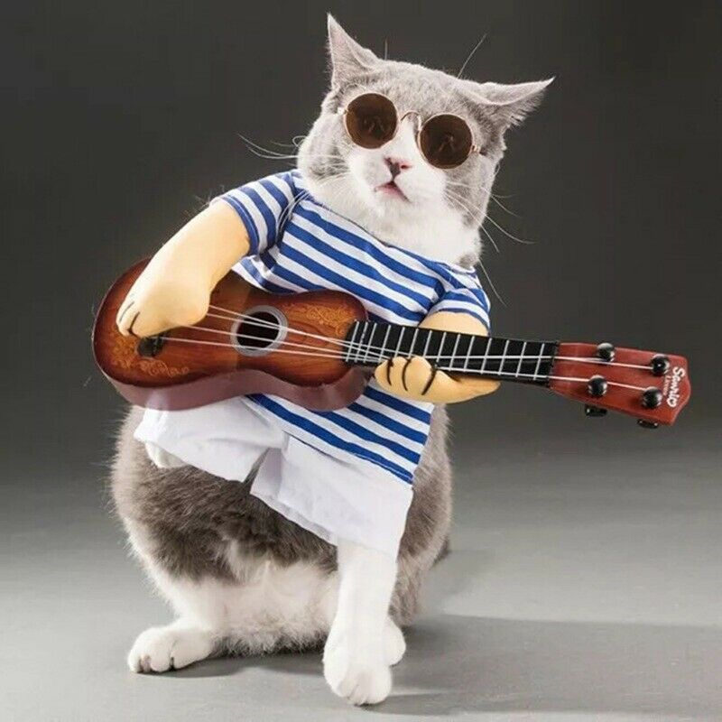 Funny Pet Cosplay Clothes Guitarist Player Suit Dog Puppy Cat Costume Halloween