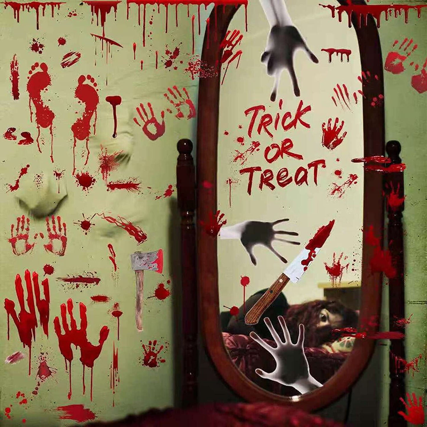 Halloween Bloody Knives Hanging Haunted Scary Horror Banner Window Wall Sticker