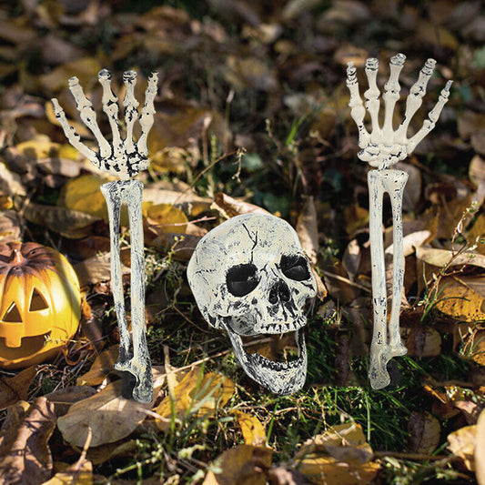 3pcs Halloween Scary Horror Skeleton Decorations Head Bones Hand Outdoor Decor