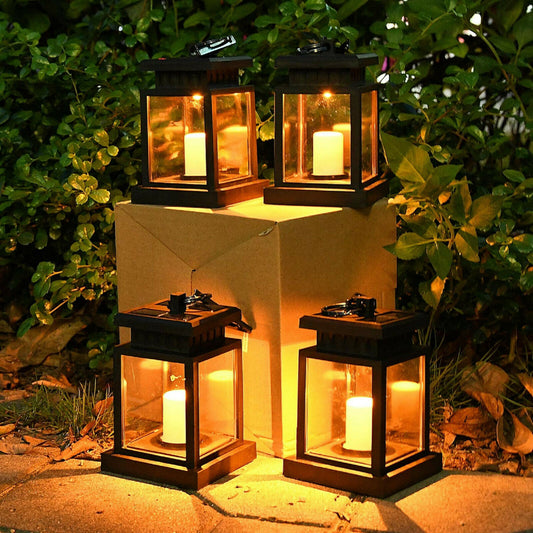 Solas Crochta Lantern Gréine Faoi stiúir Clós Uiscedhíonach Lasmuigh Lampa Clós Gairdín Patio Coinneal bán te