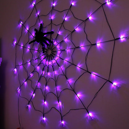 Halloween LED Black Spider Cobweb Lights 3.28FT Purple String Fairy Lights Party