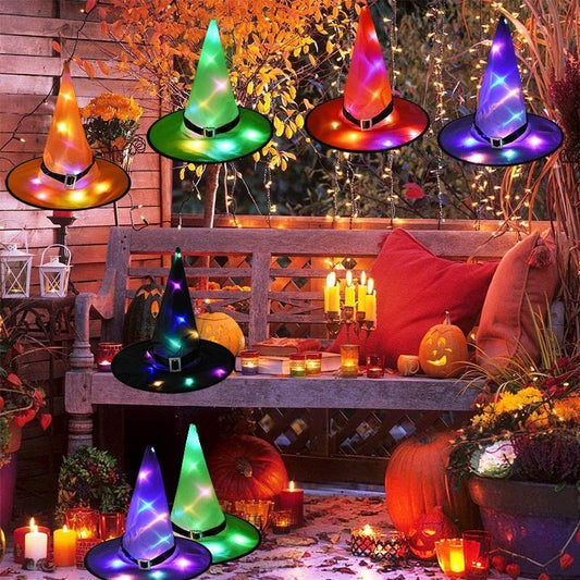 Halloween Glowing Witch Hat LED Lights Props Outdoor Tree Hanging Party Decor US