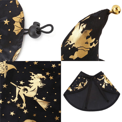 Halloween Witch Wizard Cosplay Dog Cat Costume Fancy Party Pet Cloak With Hat