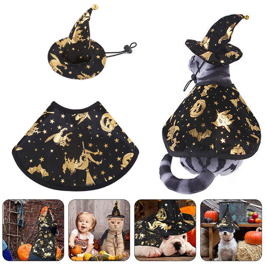 Halloween Witch Wizard Cosplay Dog Cat Costume Fancy Party Pet Cloak With Hat