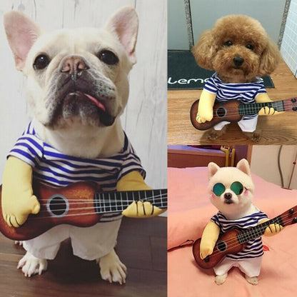 Funny Pet Cosplay Clothes Guitarist Player Suit Dog Puppy Cat Costume Halloween