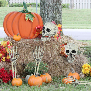 3pcs Halloween Scary Horror Skeleton Decorations Head Bones Hand Outdoor Decor