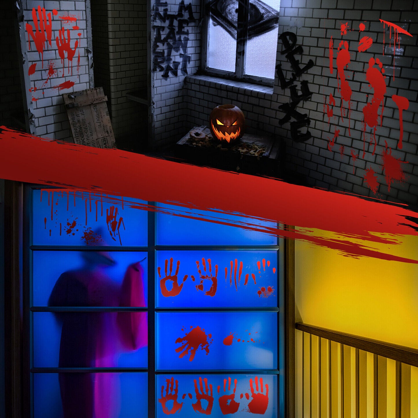 Halloween Bloody Knives Hanging Haunted Scary Horror Banner Window Wall Sticker