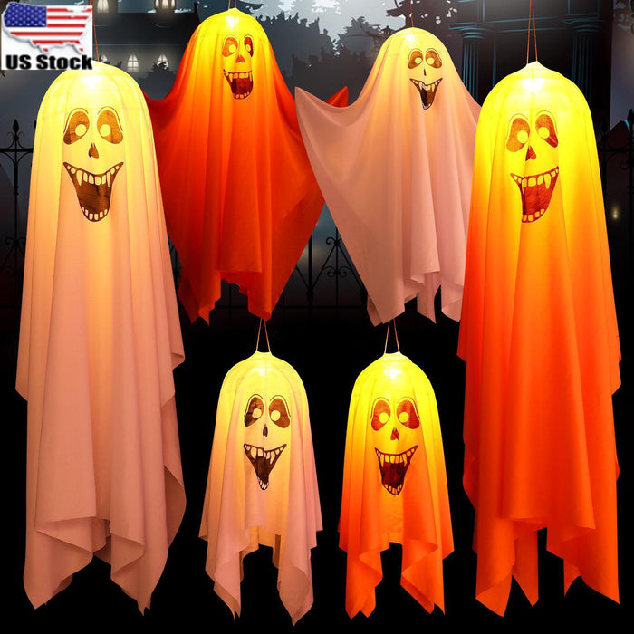 Halloween LED Hanging Orange Ghost Lights Indoor Outdoor Garden Party Bar Decor