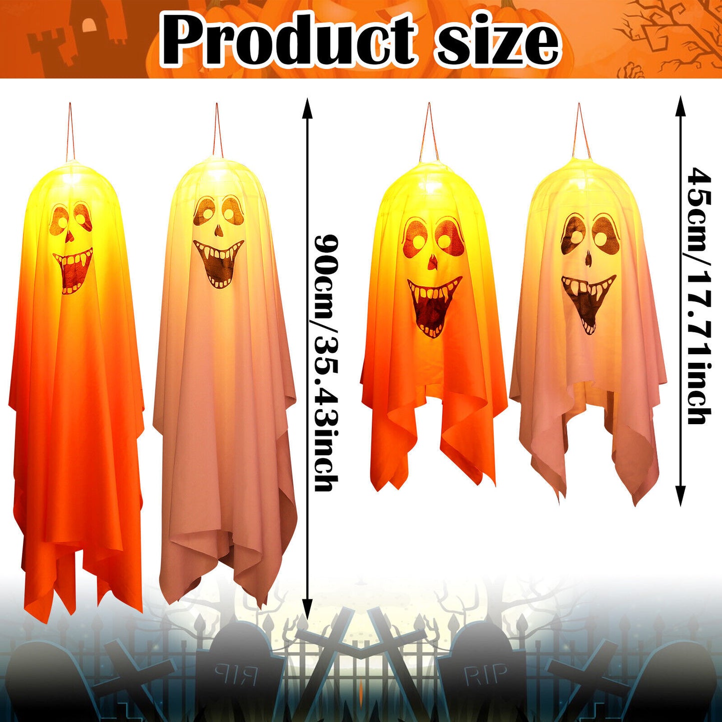 Halloween LED Hanging Orange Ghost Lights Indoor Outdoor Garden Party Bar Decor