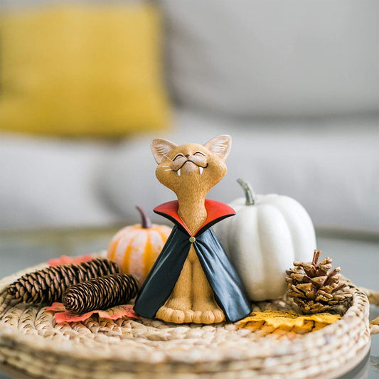 Whimsical Black-Cat Vampire-Dracula Figurine Collectible-Halloween Decoration A
