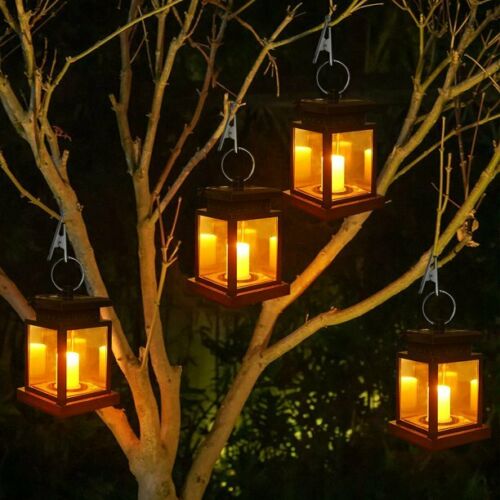 Solas Crochta Lantern Gréine Faoi stiúir Clós Uiscedhíonach Lasmuigh Lampa Clós Gairdín Patio Coinneal bán te