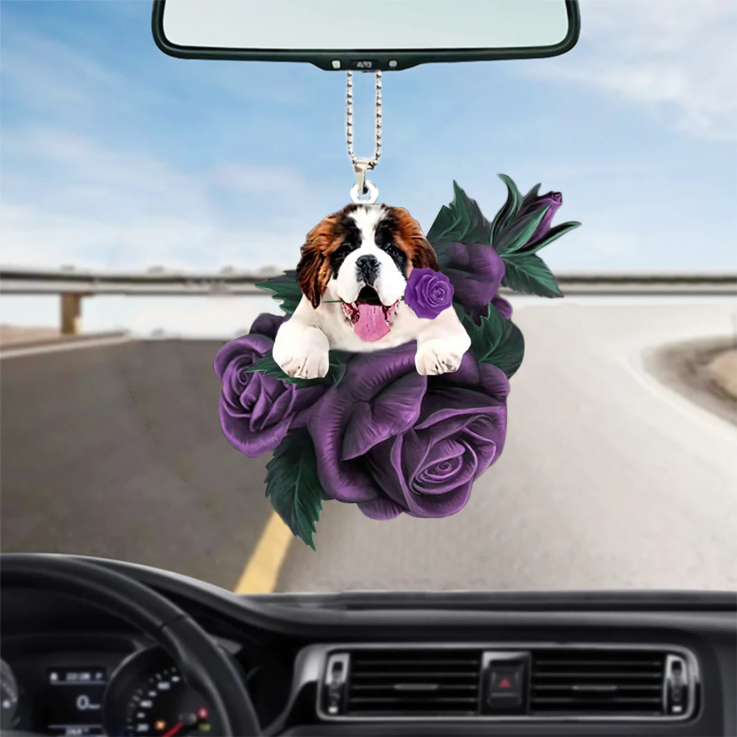 Saint Bernard In Purple Rose Car Hanging Ornament - Best gifts your whole family