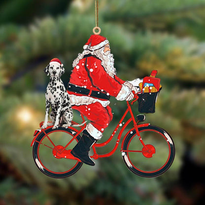 Santa Claus riding a bike with Ddalmatian-Two Sided Ornament - Best gifts your whole family