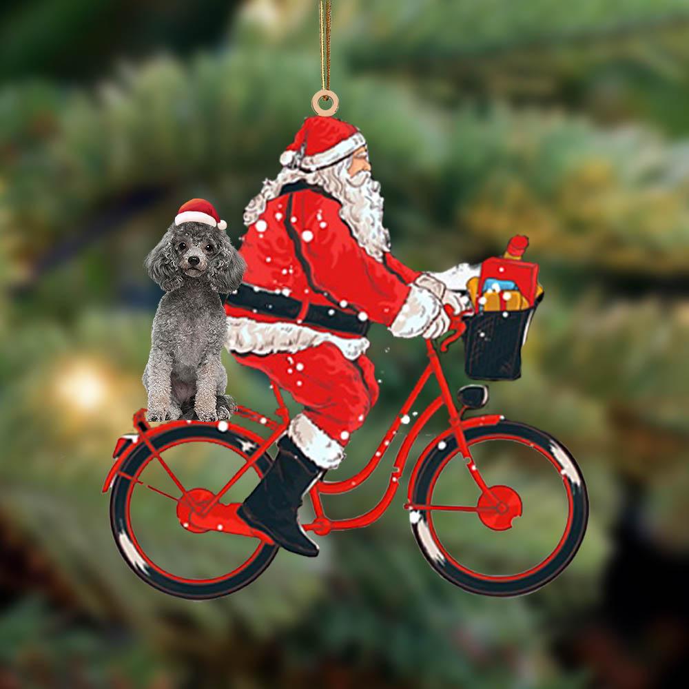 Santa Claus Riding A Bike With Poodle-Two Sided Ornament - Best gifts your whole family