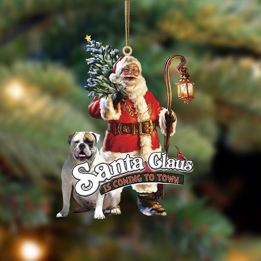 Santa Is Coming To Town With American Bulldog-Two Sided Ornament - Best gifts your whole family