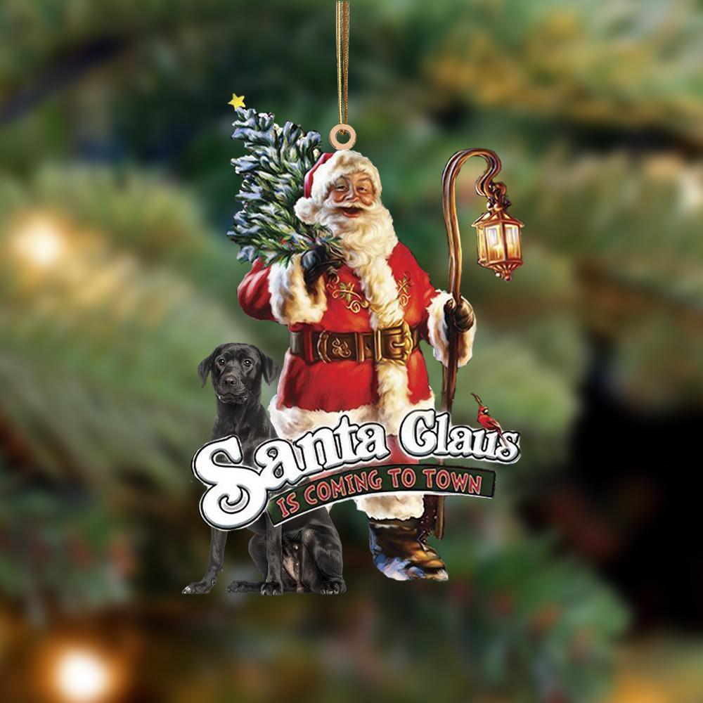 Santa Is Coming To Town With Black Labrador-Two Sided Ornament - Best gifts your whole family
