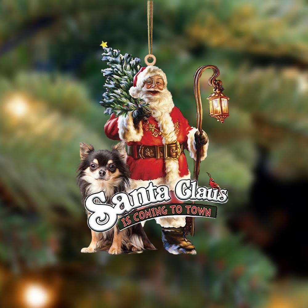 Santa Is Coming To Town With Chihuahua-Two Sided Ornament - Best gifts your whole family