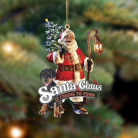 Santa Is Coming To Town With Doberman Pinscher-Two Sided Ornament - Best gifts your whole family