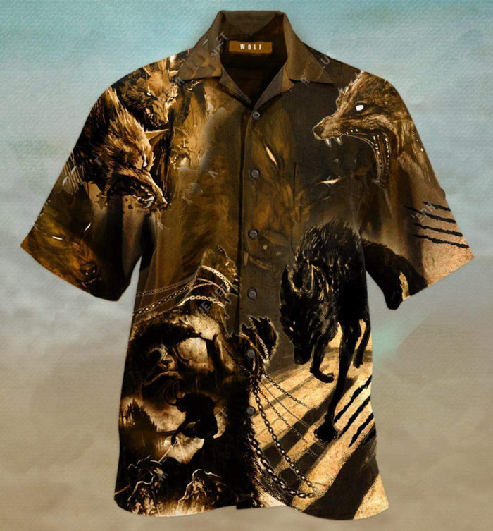 Scary Black Wolf Hawaiian Shirt,Hawaiian Shirt Gift,Christmas Gift