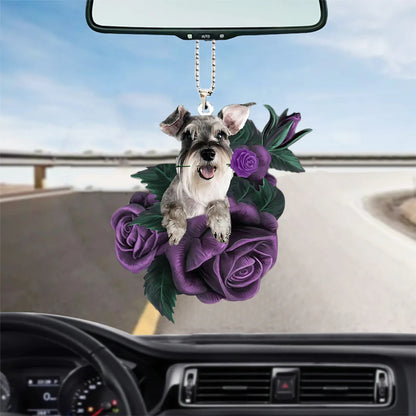 Schnauzer In Purple Rose Car Hanging Ornament - Best gifts your whole family