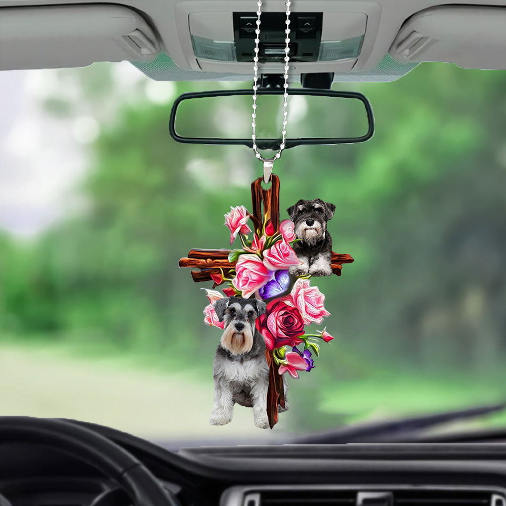 Schnauzer Roses And Jesus Car Hanging Ornament Dog Ornaments For Auto - Best gifts your whole family