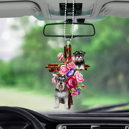 Schnauzer Roses And Jesus Car Hanging Ornament Dog Ornaments For Auto - Best gifts your whole family