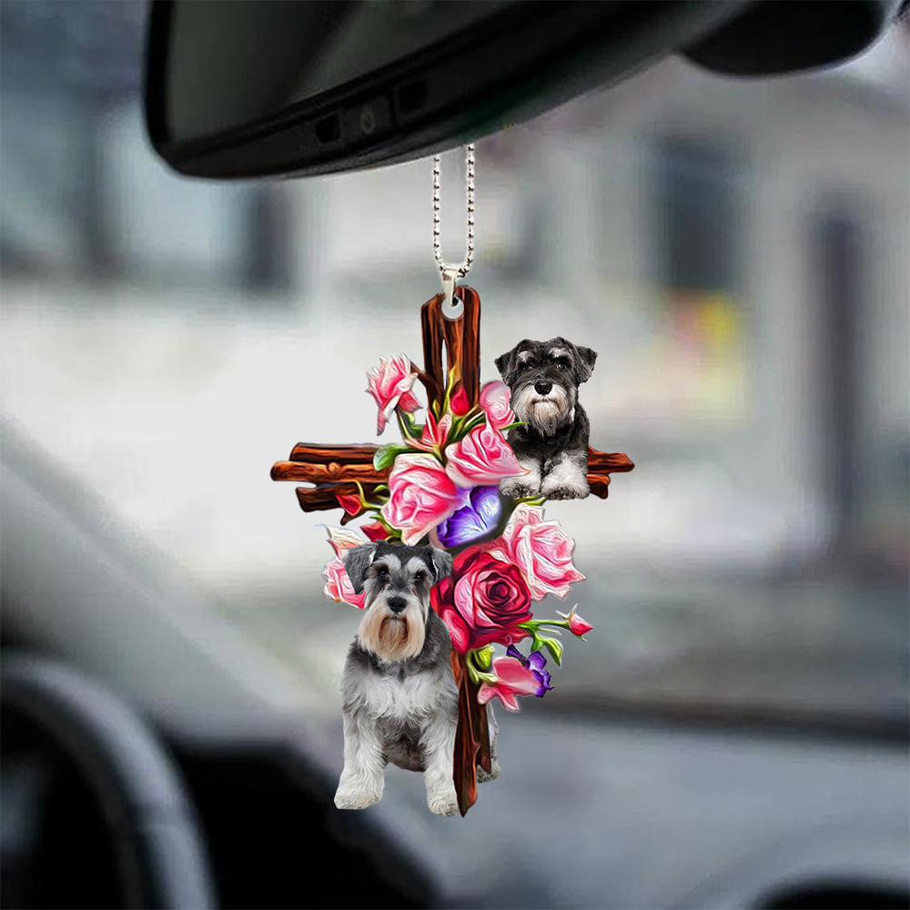 Schnauzer Roses And Jesus Car Hanging Ornament Dog Ornaments For Auto - Best gifts your whole family