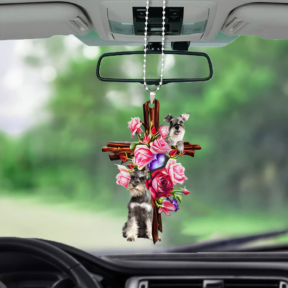 Schnauzer Roses And Jesus Car Hanging Ornament Dog Ornaments For Him Her - Best gifts your whole family