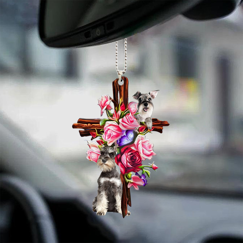 Schnauzer Roses And Jesus Car Hanging Ornament Dog Ornaments For Him Her - Best gifts your whole family
