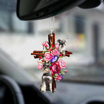 Schnauzer Roses And Jesus Car Hanging Ornament Dog Ornaments For Him Her - Best gifts your whole family