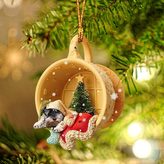 Schnauzer Sleeping in a tiny cup Christmas Holiday-Two Sided Ornament, Christmas Ornament, Car Ornament - Best gifts your whole family