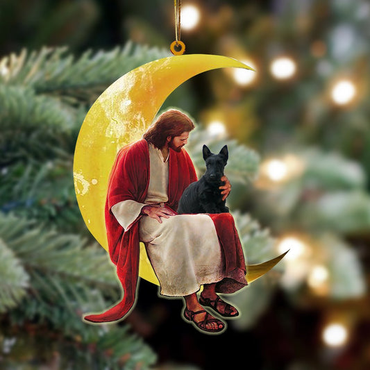 Scottish Terrier And Jesus Sitting On The Moon Hanging Ornament Christmas Ornament - Best gifts your whole family