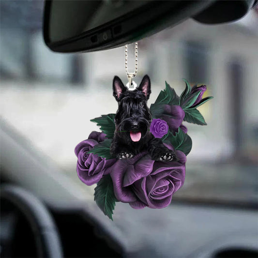 Scottish Terrier In Purple Rose Car Hanging Ornament - Best gifts your whole family